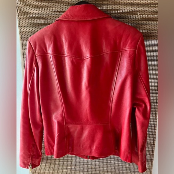 VTG 80s 90s Laurel Escada Butter Soft Red Leather Cropped Zip Jacket Small 36 - Picture 4 of 5